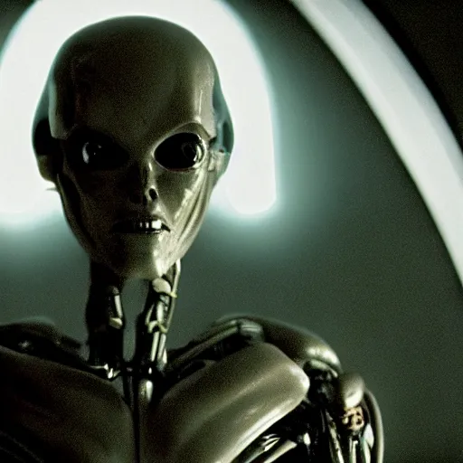 Image similar to movie still of a alien cyborg, cinematic composition, cinematic light, tungsten lighting criterion collection, by stephen king,