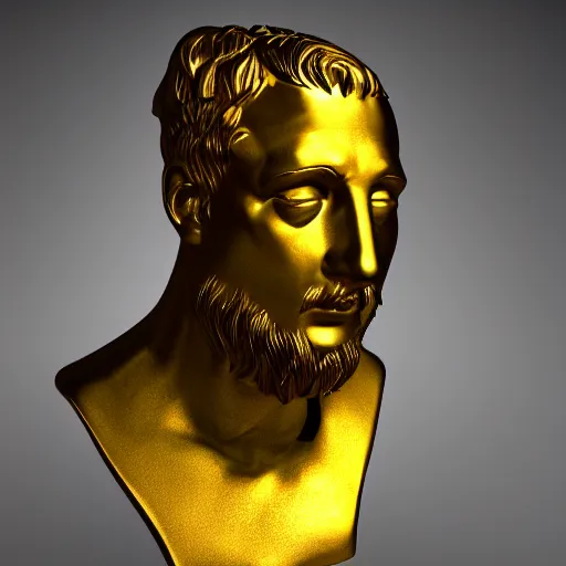 Prompt: a realistic render of an abstract golden Roman bust, high contrast lighting, 4k, concept art