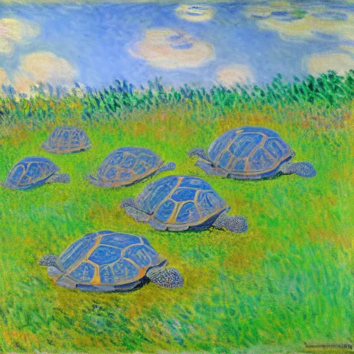 Image similar to tortoises operating heavy artillery by claude monet