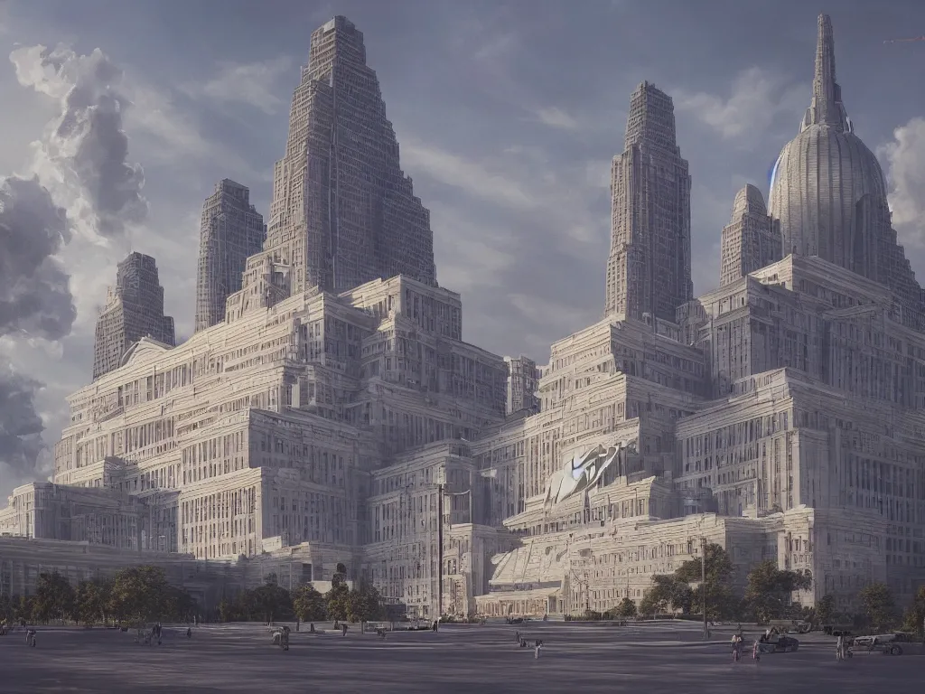 Prompt: architecture concept art by fan wennan. future capitol of the american communist party shining in the sun, communist statue and insignia, hyperdetailed, cinematic, photorealistic, hyperrealism, masterpiece, grounded communist governmental architecture, statue, imposing, strength, abundance, life