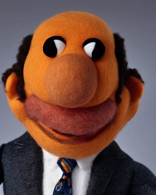 Image similar to stanley hudson as a muppet. highly detailed felt. hyper real photo. 4 k.