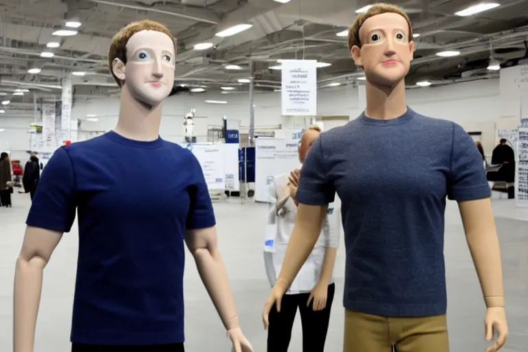 Prompt: mark Zuckerberg mannequin pretending to be human