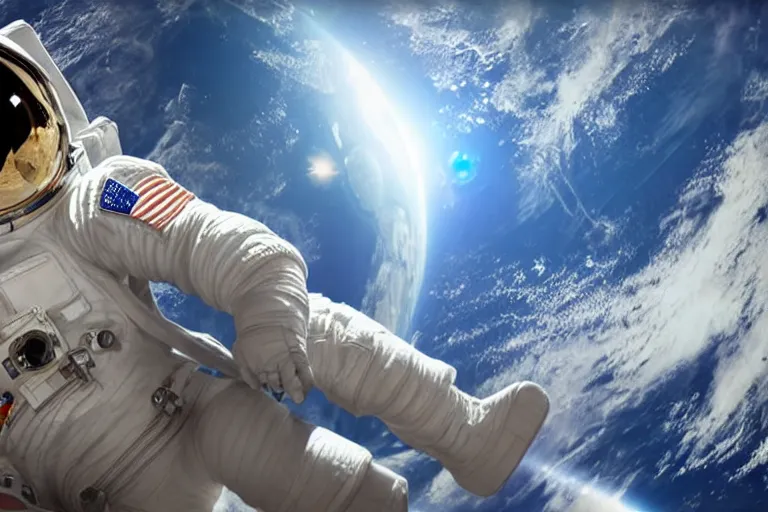 Prompt: astronaut in space wearing a spacesuit floating, earth in background, highly detailed, photorealistic, full body, bright studio setting, studio lighting, crisp quality and light reflections, unreal engine 5 quality render