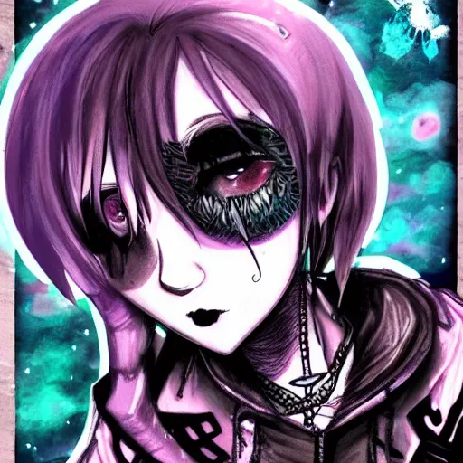 Image similar to punk astral, profile picture, grunge fashion, reflection, cute artwork, inspired by made in abyss, gothic style