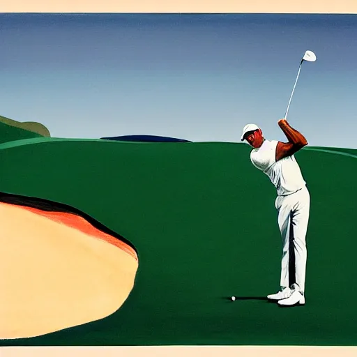 Image similar to tiger woods playing golf on the moon, painted by edward hopper