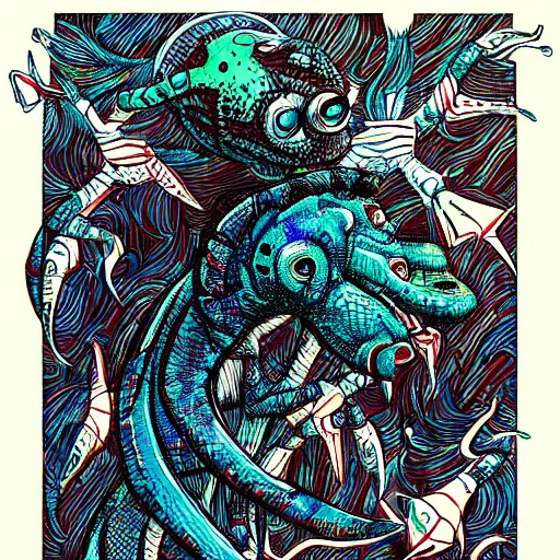 Prompt: a reptilian space alien in the style of james jean