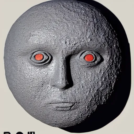 Image similar to photo of resin toy grey moon face with craters