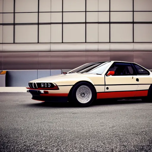 Prompt: bmw m 1 inside a mall, professional photography, vaporwave