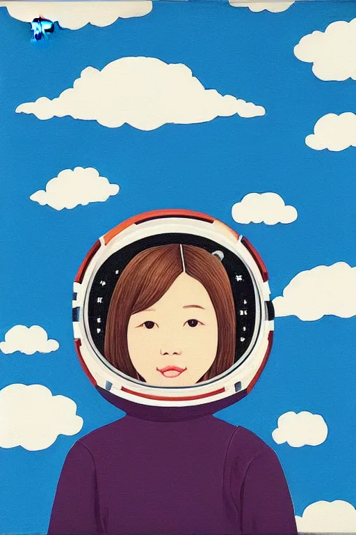 Image similar to portrait of a girl with astronaut helmets by 村 田 莲 尔, cloudy sky background lush landscapeb trending 村 田 莲 尔