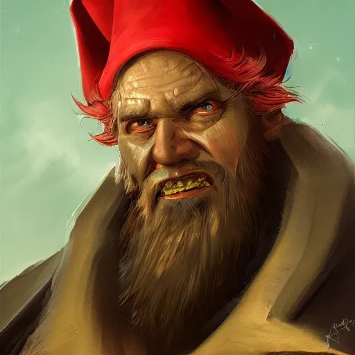 Prompt: A painting of an evil sorcerer, he has a red hat, by Guillaume Menuel, high detail, 8k, digital art