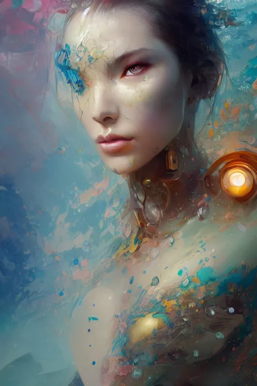 Prompt: face closeup of beautiful girl in intricate detailed color smashing fluid oilpaint, 3 d render, hyper realistic detailed portrait, color leaves, ruan jia, wlop. scifi, fantasy, hyper detailed, octane render, concept art, by peter mohrbacher, by wlop, by ruan jia