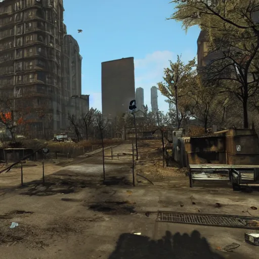 Image similar to central park, new york city in ruins post - nuclear war in fallout 4, in game screenshot