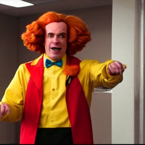 Image similar to saul goodman dressed as ronald mcdonald