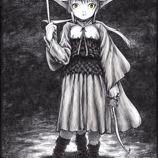 Prompt: young witch by kentaro miura