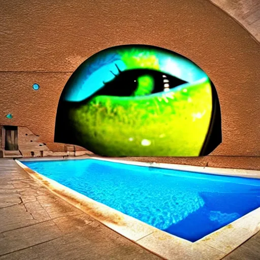 Image similar to eyeball that is a swimming pool, award winning photo, 3d art,