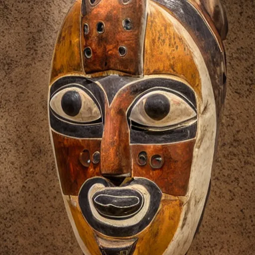 Image similar to African mask in a museum, photography, realistic 4k