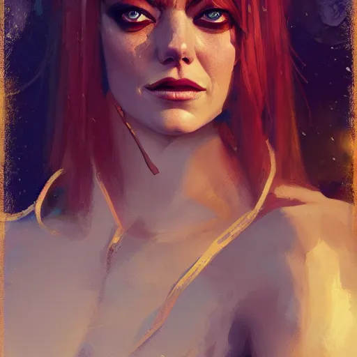 Image similar to A portrait of Emma Stone as a sorceress, Magic the Gathering art, art by greg rutkowski, matte painting, trending on artstation