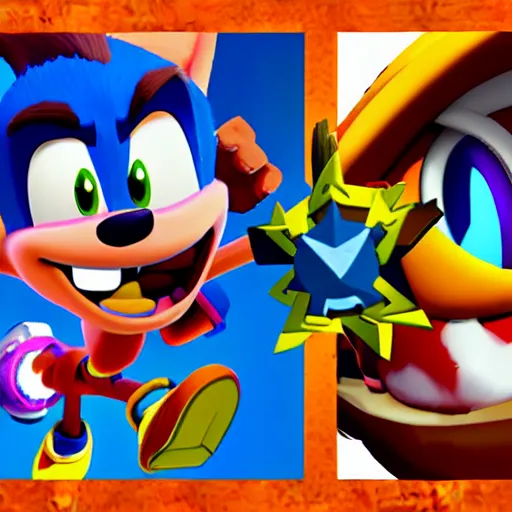 Image similar to crash bandicoot bros kirby super star ultra sonic the hedgehog gta style ratchet and clank