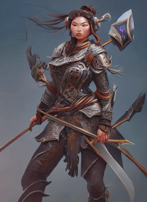 Prompt: a highly detailed illustration of fierce mongol warrior woman with bow, heroic shooting bow pose, intricate, elegant, highly detailed, centered, digital painting, artstation, concept art, smooth, sharp focus, league of legends concept art, wlop.