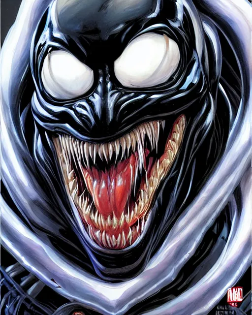 Image similar to a portrait of Venom by Clayton Crain, Javier Garron and Gerardo Sandoval