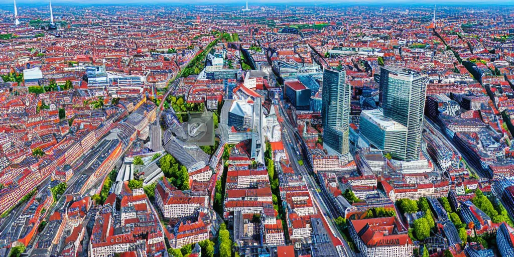 Prompt: drone view of a german city Berlin with a large road through, Brutalist architecture,sharp focus,telephoto lens,3D digital art 4k