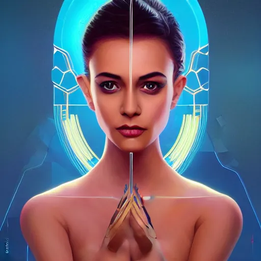 Prompt: symmetry!! solid cube of light, hard edges, product render retro - futuristic poster scifi, beautiful gorgeous india woman, intricate, elegant, highly detailed, digital painting, artstation, concept art, smooth, sharp focus, illustration, dreamlike, art by artgerm