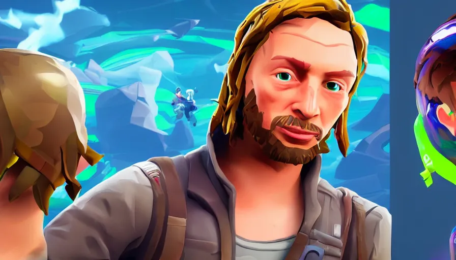 Image similar to a character reveal of young thom yorke in fortnite, high quality