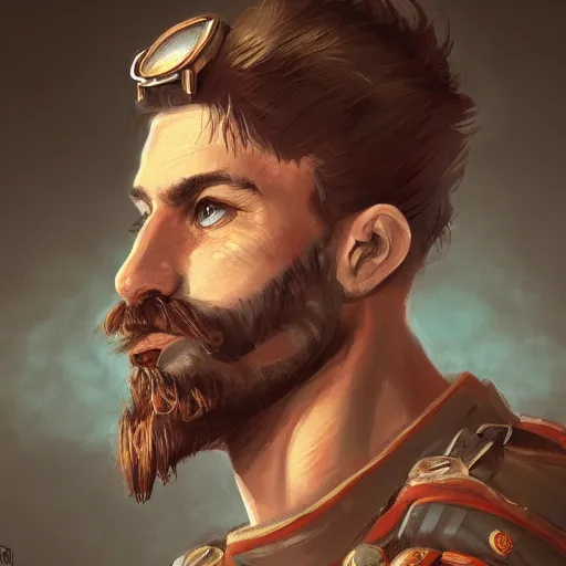 Prompt: portrait of a Germanic man with a beard and flight suit, D&D, sci-fi, elegant, hopeful, muscular, highly detailed, digital painting, artstation, concept art, smooth, sharp focus, illustration