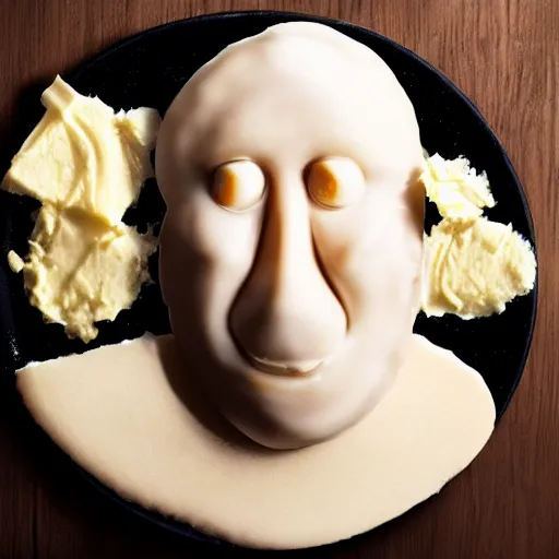 Image similar to mayonnaise in the shape of a human face, human face made out of mayonnaise, professional food photography, unreal engine