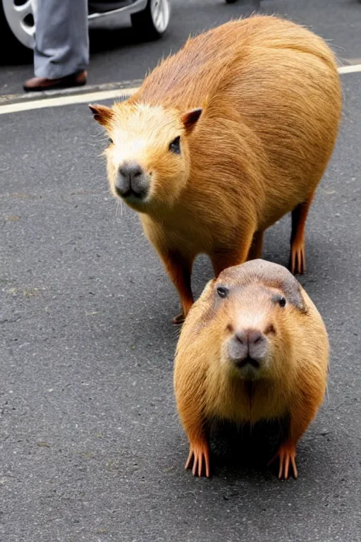 Prompt: a Capybara delivering pizza