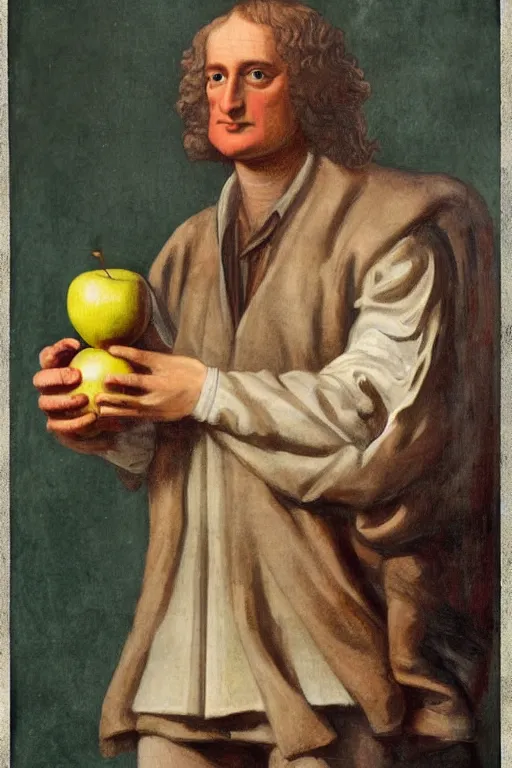 Image similar to isaac newton holding an apple, collage