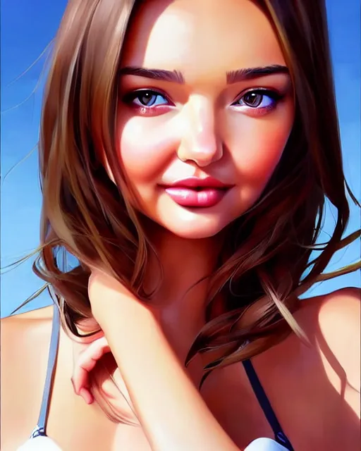 Image similar to portrait of Miranda Kerr as Anime girl cute-fine-face, full body! pretty face, realistic shaded Perfect face, fine details. Anime. realistic shaded lighting by Ilya Kuvshinov Giuseppe Dangelico Pino and Michael Garmash and Rob Rey