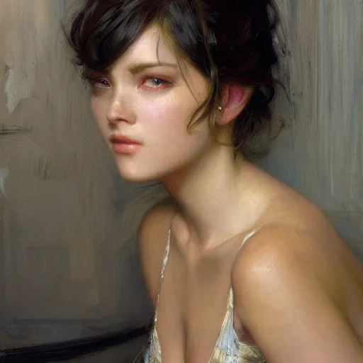 Prompt: a high fashion studio stunning backlit portrait of frowning anime girl, painting by gaston bussiere, craig mullins, j. c. leyendecker
