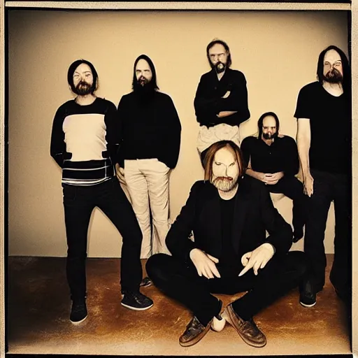 Image similar to Radiohead, with a beard and a black shirt, a computer rendering by Martin Schoeller, cgsociety, de stijl, uhd image, tintype photograph, studio portrait, 1990s, calotype