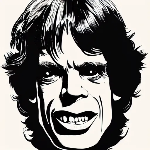 Prompt: individual young mick jagger silk screen butcher billy style