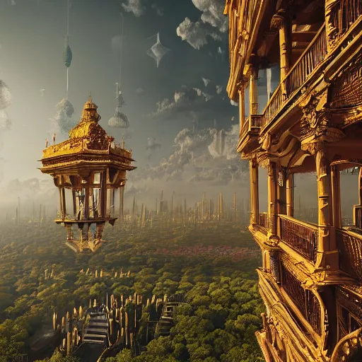 Image similar to palace in the sky, 4 k, intricate detailed, jaw dropping, gorgeous, surreal, octane render