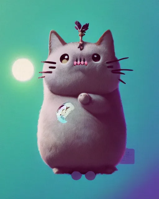 Image similar to highly detailed surreal vfx portrait of a cute pusheen plush, stephen bliss, unreal engine, greg rutkowski, loish, rhads, beeple, makoto shinkai and lois van baarle, ilya kuvshinov, rossdraws, tom bagshaw, alphonse mucha, global illumination, detailed and intricate environment