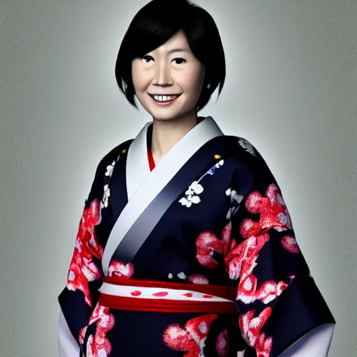 Prompt: Japanese female Justin Trudeau wearing kimono, realistic, photo studio, HDR, 8k, trending on artstation