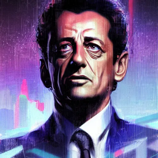 Prompt: Nicolas Sarkozy, cyberpunk art, trending on pixiv, artstation