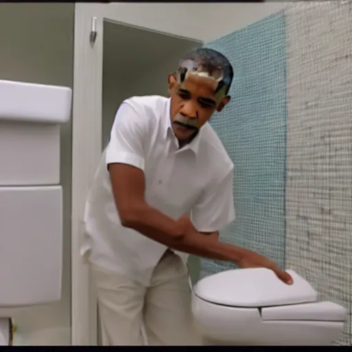 Prompt: obama caught popping on the bathroom toilet, 8K, footage