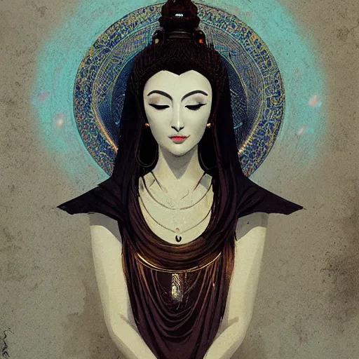 Image similar to cher bodhisattva, elegant, portrait, illustration art by greg rutkowski