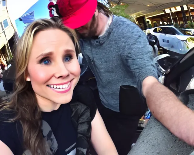 Image similar to gopro footage, first person view of my date with kristen bell