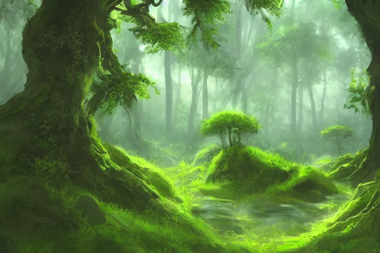 Image similar to lush green forest, concept art trending on artstation,