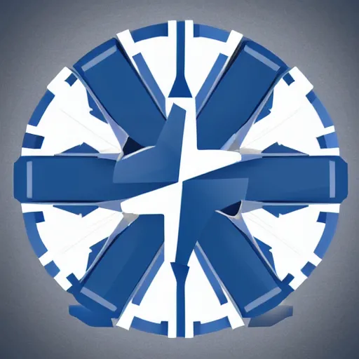 Image similar to a vectorized angled blue - grey gear, professional icon logo radial symmetry