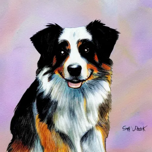 Image similar to australian shepard, in the style of neil gaiman