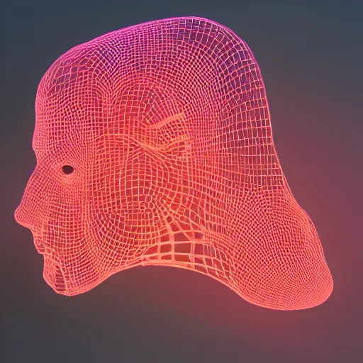 Image similar to three dimensional portrait of a robot inspired by data - driven art, generative, coding, particle waves, spirals