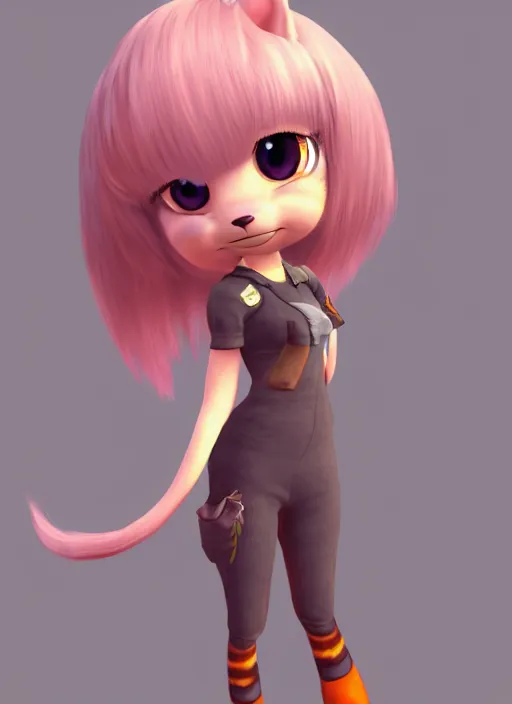 Image similar to female furry mini cute style, character adoptable, highly detailed, rendered, ray - tracing, cgi animated, 3 d demo reel avatar, style of maple story and zootopia, maple story fox girl, grey fox, soft shade, soft lighting