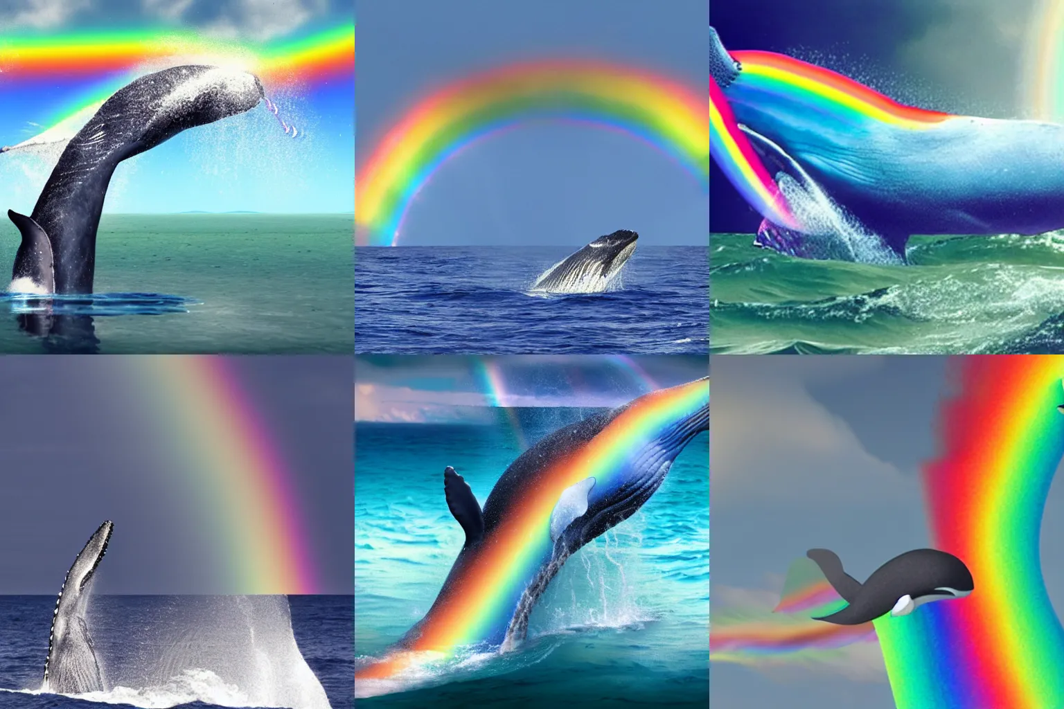 Prompt: a whale that is shooting a rainbow out of its blow hole, ultra realistic, hyper detailed, 8 k