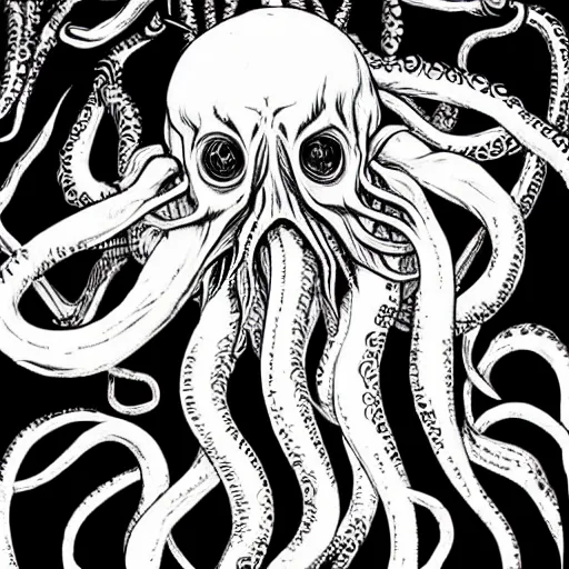 Image similar to cthulhu in the style of junji ito