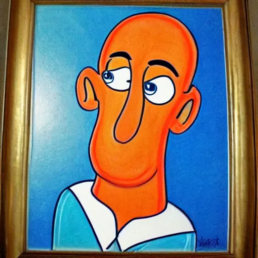 Image similar to cartoon style, strong chin, big lips, handsome squidward portrait, vivid colors